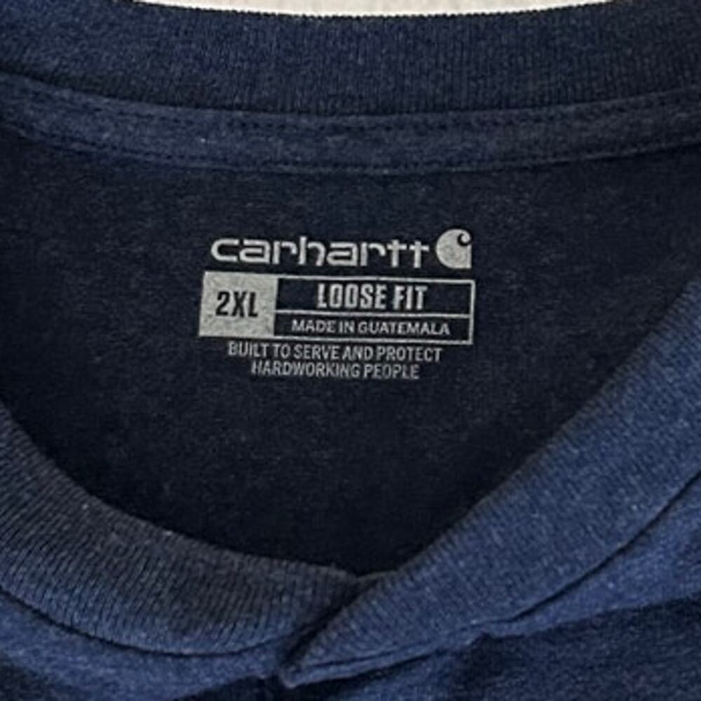 Carhartt Loose Fit Pocket Henley T-Shirt Navy Blue 2XL Heavyweight Workwear - Picture 5 of 8